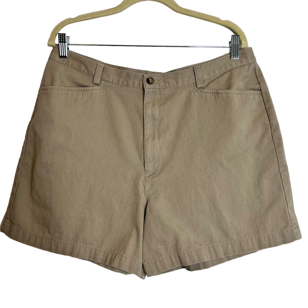 Dockers Womens Top Pocket Khaki Shorts Size 16 Dark Tan 100% Cotton Pockets